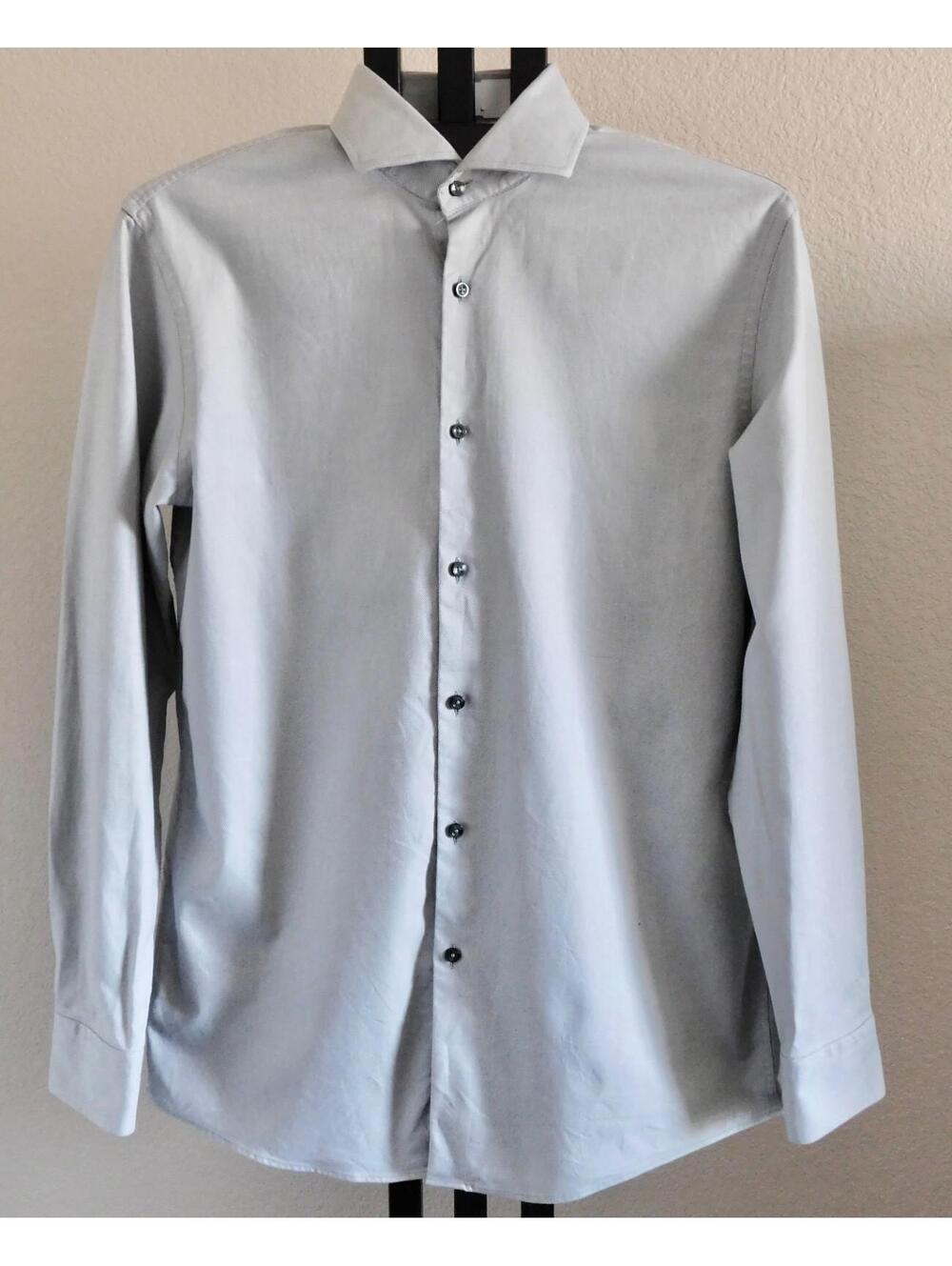 Hugo Boss Mens Dress Shirt Size L 16.5 34/35 Gray Cotton Stretch Button Down